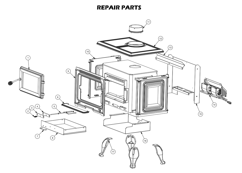 Repair Parts 1 Diagram and Parts List for AC2000  US Stove Company Heater